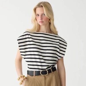 NWT JCrew Boatneck Muscle T-Shirt Mariner Cotton Carter Stripe Black and Ivory M